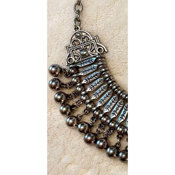Turkish Style Tribal Design Boho Bib Silver Tone Statement Necklace - Picture 3 of 4